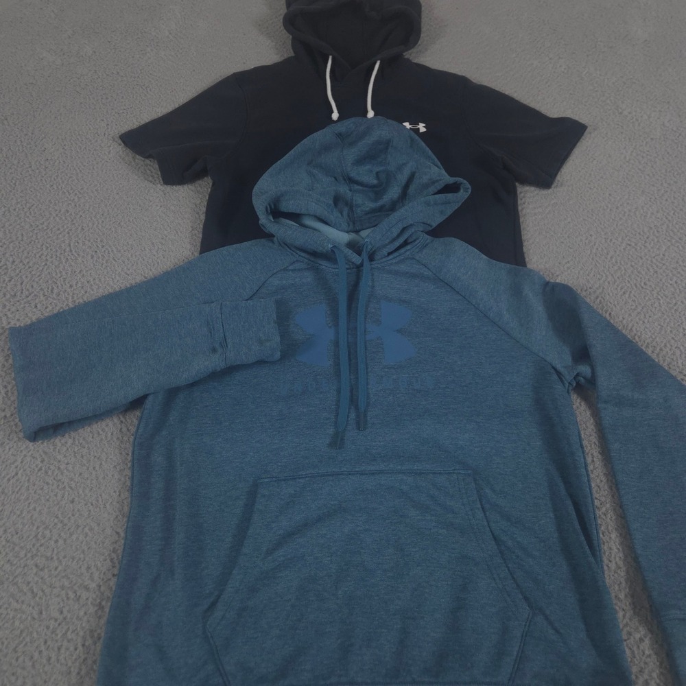 LOT OF 2‎ Under Armour Hoodie Mens S Black Teal UA Rival Shoreline Terry French